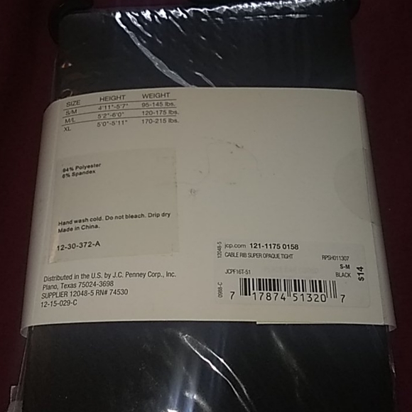 NWT Mixit Black Cable Rib Tights, Sz S/M - Picture 3 of 3